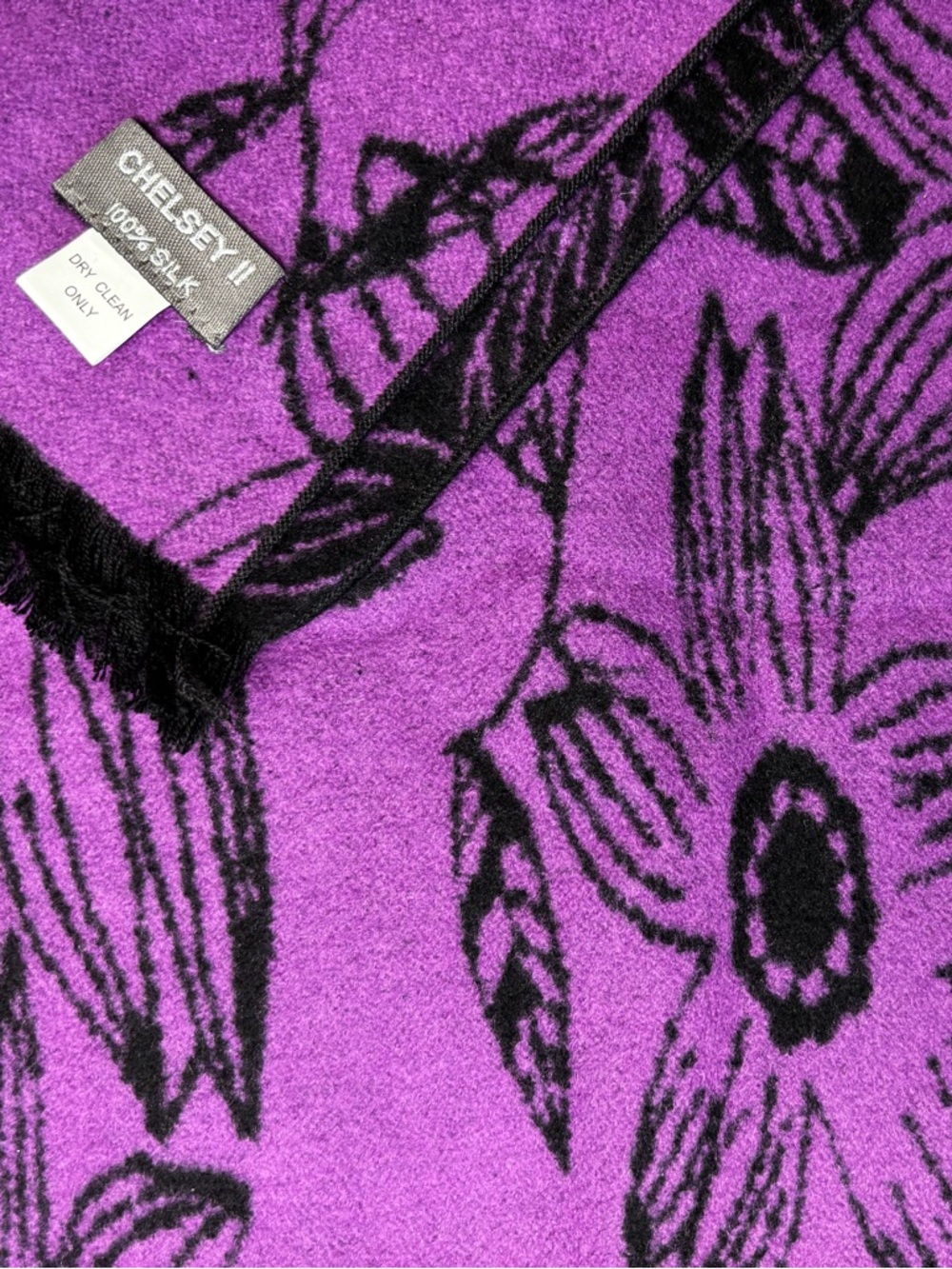 Chelsey II 100% Silk Scarf - Vibrant Purple Black Reversible Floral